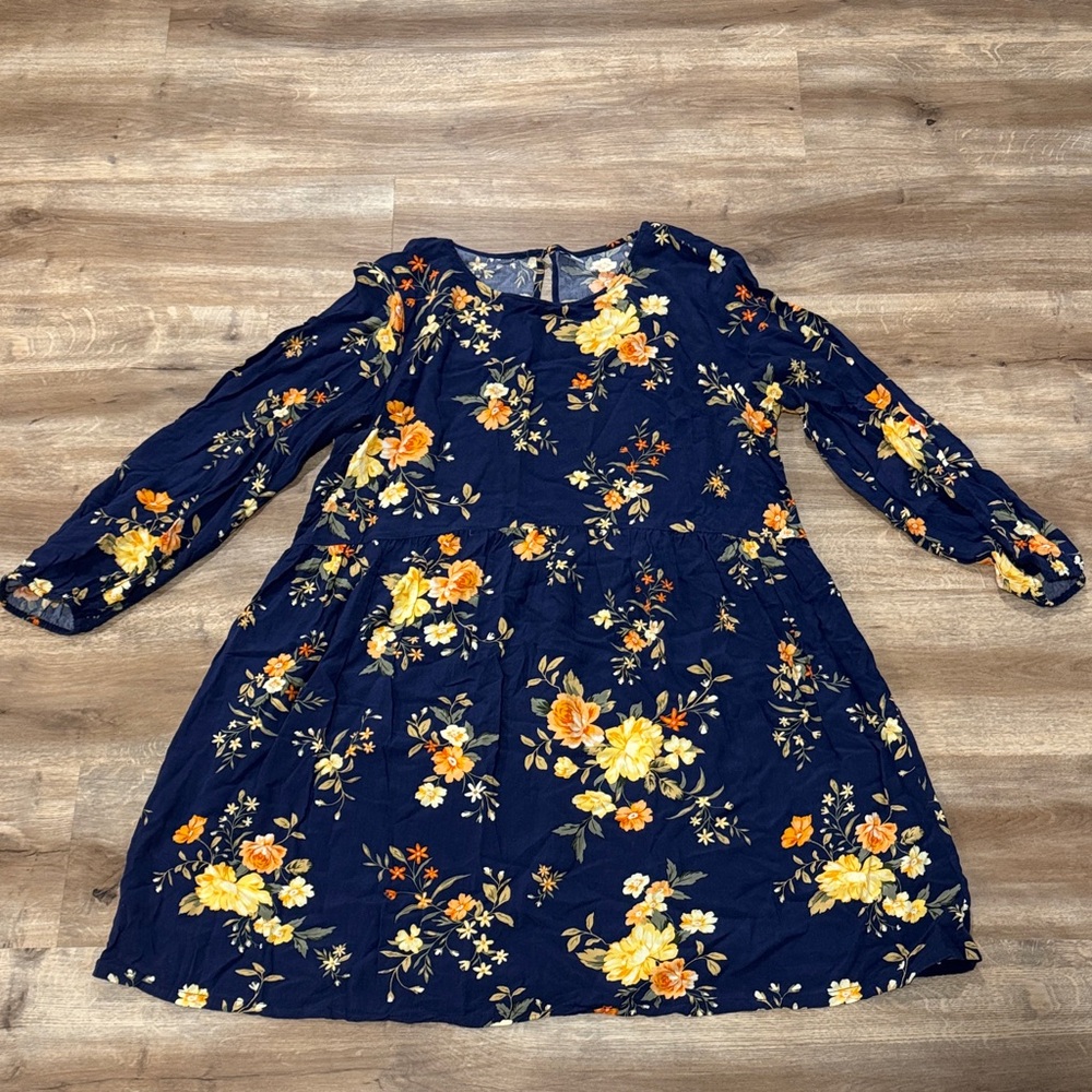 Old Navy Floral Navy Dress with Yellow and Orange Accents